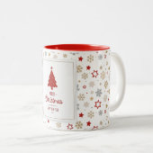 クリスマススターと雪片パターン ツートーンマグカップ (正面右)