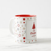 クリスマススターと雪片パターン ツートーンマグカップ (正面左)