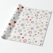 クリスマススターと雪片パターン ラッピングペーパー (アンロールド)