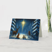 クリスマススターに魅了される森林動物 シーズンカード (正面)