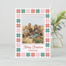 クリスマススターのパッチワークフレームのホリデー写真カード