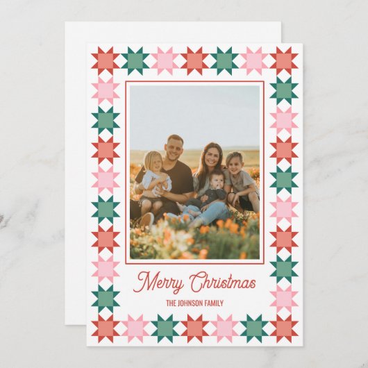 クリスマススターのパッチワーク額縁休日の写真カード シーズンカード (正面/裏面)