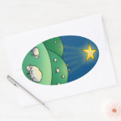 クリスマススターの下の羊の群れ 楕円形シール (封筒)