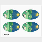 クリスマススターの下の羊の群れ 楕円形シール (シート)