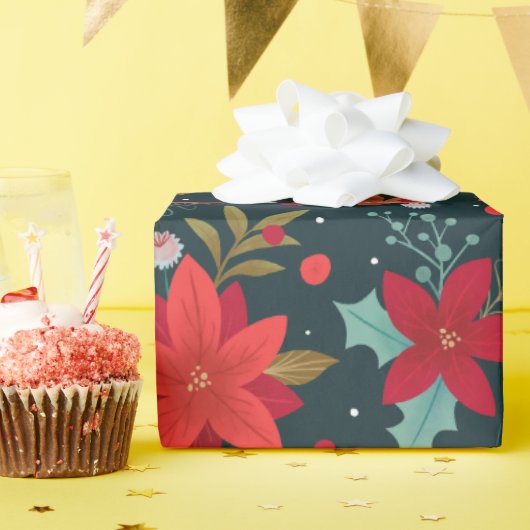 クリスマススターの花、ミスタントウとウィンターグリーン ラッピングペーパー (誕生日パーティー)