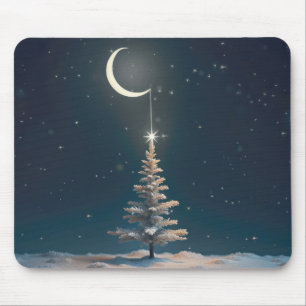 クリスマススターを持つ三日月 マウスパッド