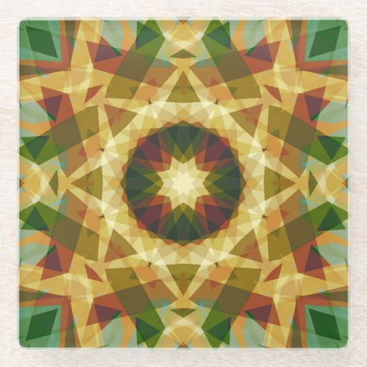 クリスマススターウィンターグリーン秋ブラウン金ゴールドイエロー ガラスコースター (正面)