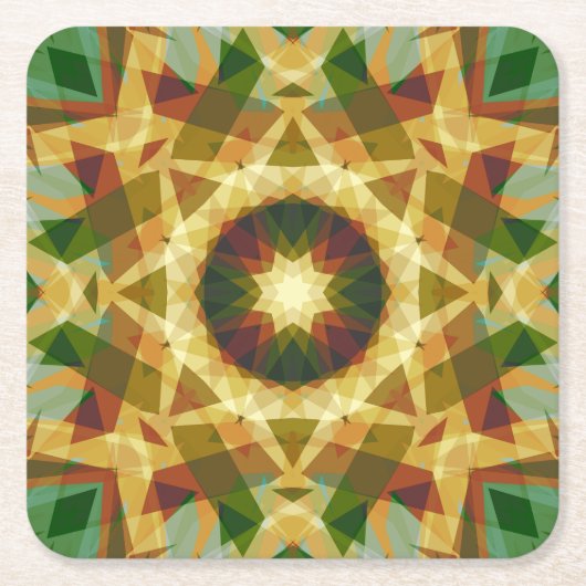 クリスマススターウィンターグリーン秋ブラウン金ゴールドイエロー スクエアペーパーコースター (正面)
