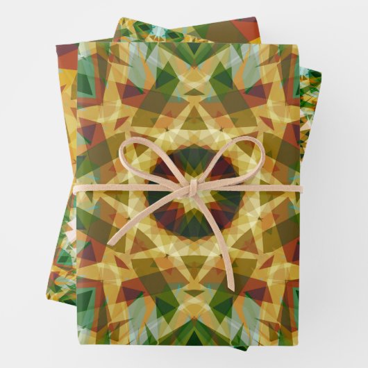 クリスマススターウィンターグリーン秋ブラウン金ゴールドイエロー ラッピングペーパーシート (インサイチュ)