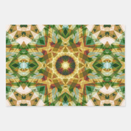 クリスマススターウィンターグリーン秋ブラウン金ゴールドイエロー ラッピングペーパーシート