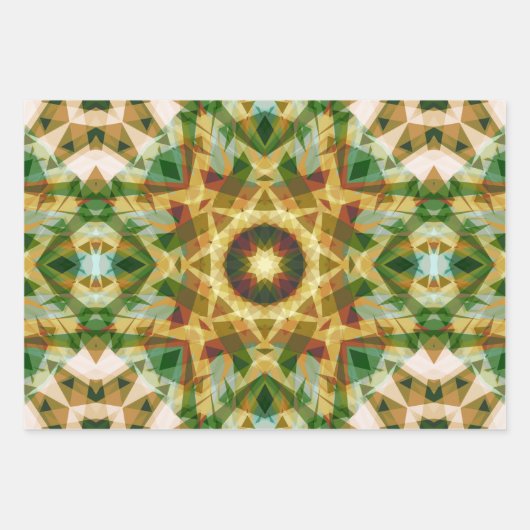 クリスマススターウィンターグリーン秋ブラウン金ゴールドイエロー ラッピングペーパーシート (正面)