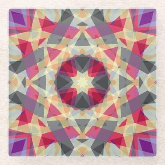 クリスマススターウィンターグレーパープルレッドイエロー ガラスコースター (正面)