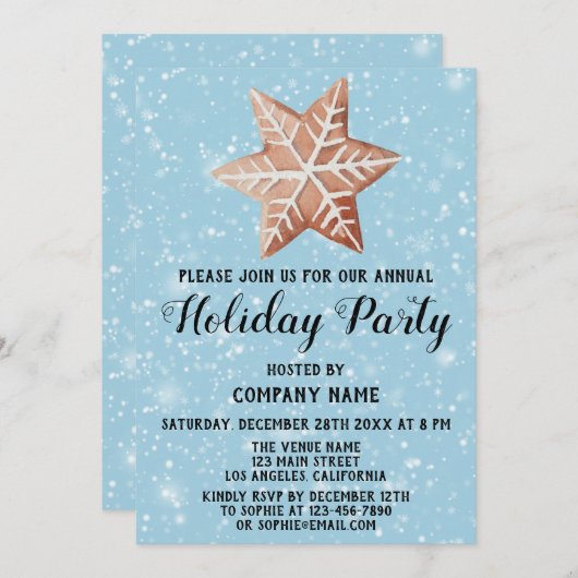 クリスマススターカンパニーホリデーパーティブルースノー 招待状 (正面/裏面)