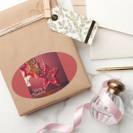 クリスマススターステッカー - メリークリスマス デザイン 楕円形シール (ギフト)