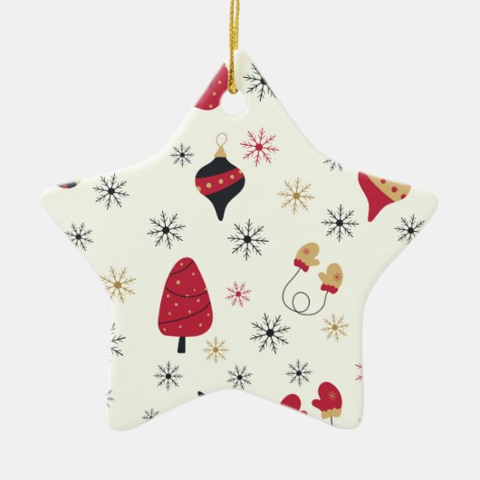 クリスマススタースノーフレークパターン セラミックオーナメント (正面)