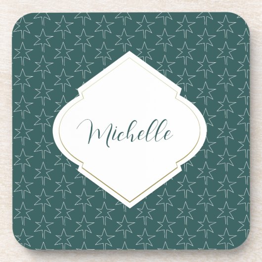 クリスマススターズのパタモノグラムのーンパイングリーン コースター (正面)
