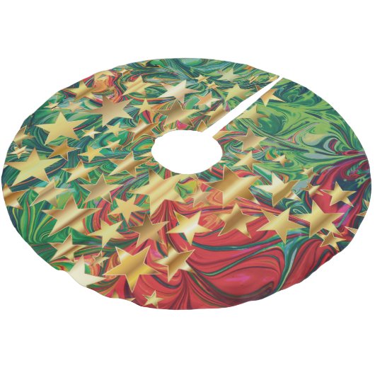 クリスマススターズレッドグリーンフェイク金ゴールドレトロ抽象芸術 ブラッシュドポリエステルツリースカート (アングル)