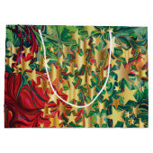 クリスマススターズ抽象芸術レッドグリーン金ゴールドフェスティバル ラージペーパーバッグ (裏面)