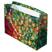 クリスマススターズ抽象芸術レッドグリーン金ゴールドフェスティバル ラージペーパーバッグ (裏面アングル)