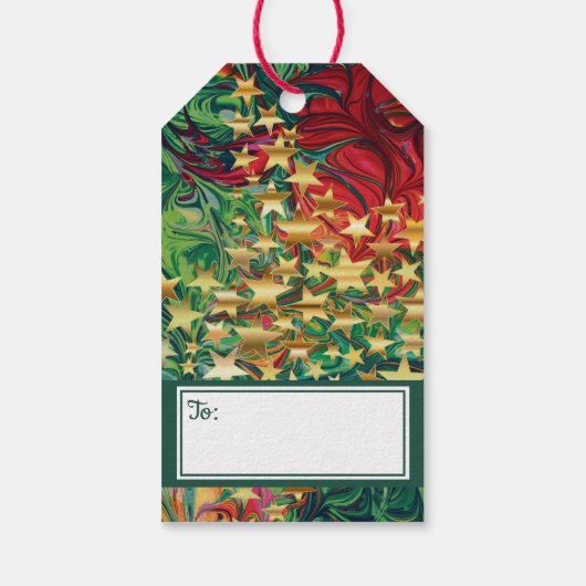 クリスマススターズ抽象芸術赤パーソナライズされた緑 ギフトタグ (裏面)