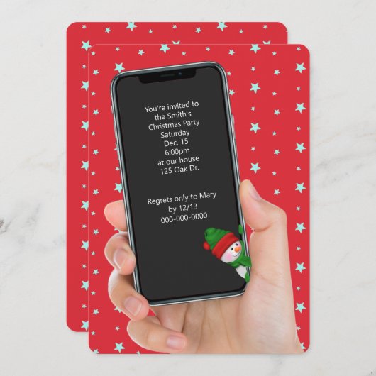 クリスマススターズ文字メッセージパーティー招待状 招待状 (正面/裏面)