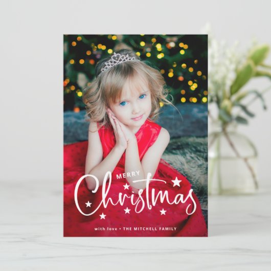 クリスマススターズ |手書きのスクリプトと写真 シーズンカード (スタンド正面)