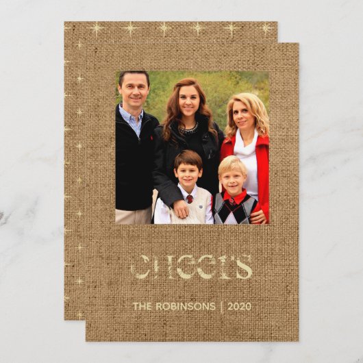 クリスマススターズBurlapファミリーフォト シーズンカード (正面/裏面)