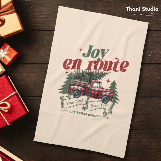 クリスマススタートの喜びトラック&X – マスツリー キッチンタオル