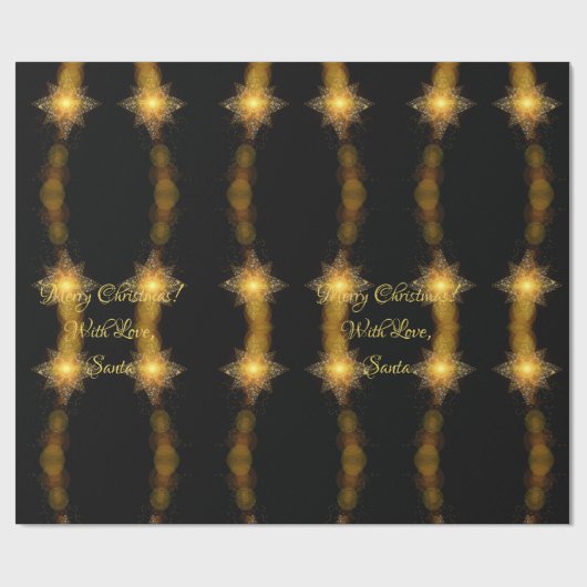 クリスマススターパターンブラックと金ゴールドスターライト ラッピングペーパー (フラット)