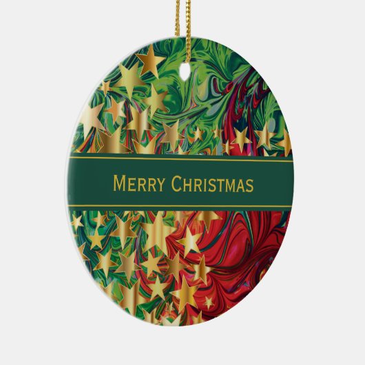 クリスマススターパーソナライズされたズレッドグリーンフェイク金ゴールド セラミックオーナメント (右)