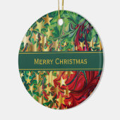 クリスマススターパーソナライズされたズレッドグリーンフェイク金ゴールド セラミックオーナメント (左)