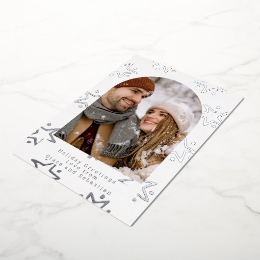 クリスマススターパーソナライズされた写真 箔シーズンカード (回転した状態)