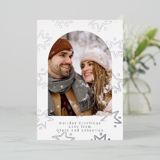 クリスマススターパーソナライズされた写真 箔シーズンカード (立ち正面)