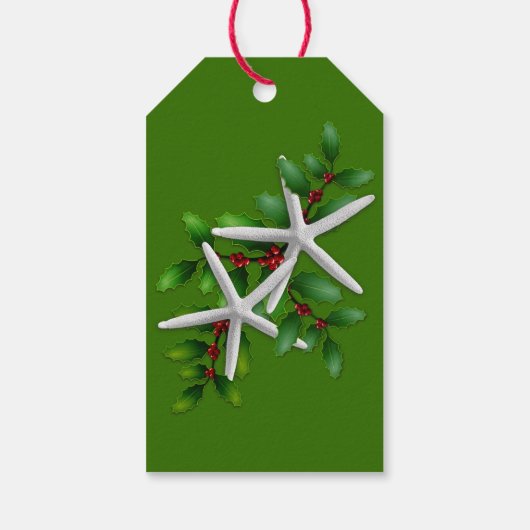 クリスマススターフィッシュnホリーホワイトタイオンラベル ギフトタグ (裏面)