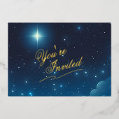 クリスマススターブルーフォイル招待状 箔招待状 (正面)