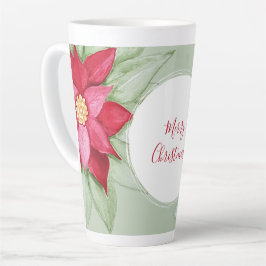 クリスマススターポインセチア水彩手絵を描形 カフェラテマグ