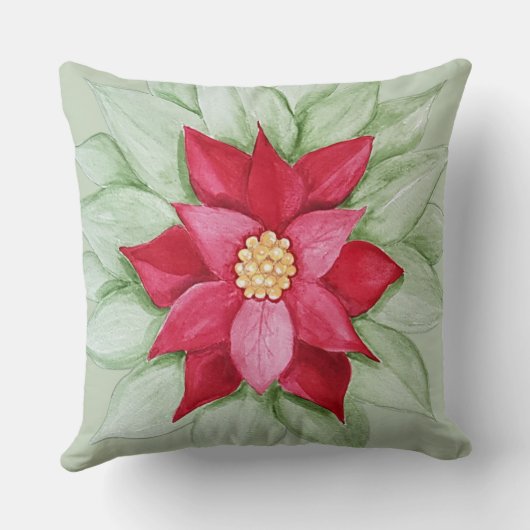 クリスマススターポインセチア水彩手絵を描形 クッション (裏面)