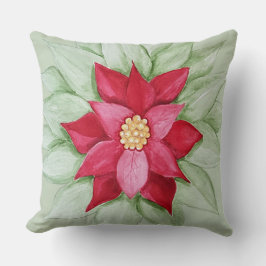 クリスマススターポインセチア水彩手絵を描形 クッション