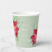 クリスマススターポインセチア水彩手絵を描形 紙コップ (正面)