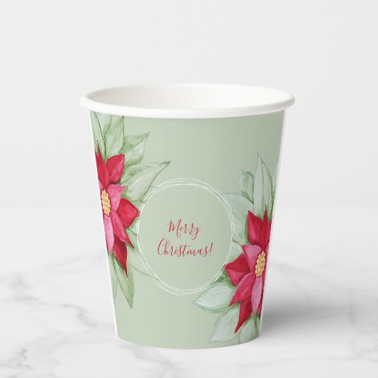 クリスマススターポインセチア水彩手絵を描形 紙コップ (正面)