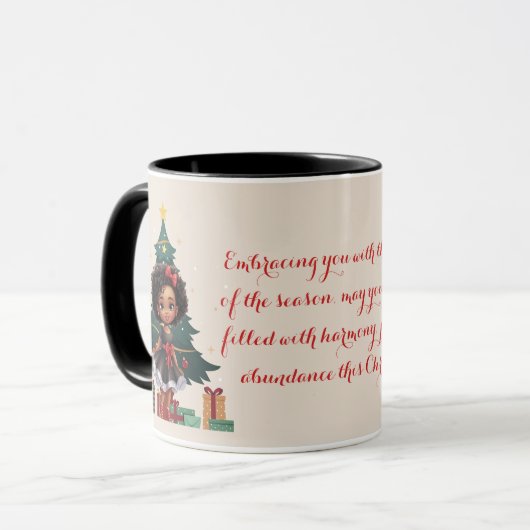 「クリスマススターライト」 – アフリカ系アメリカ人グリーティング マグカップ (正面左)