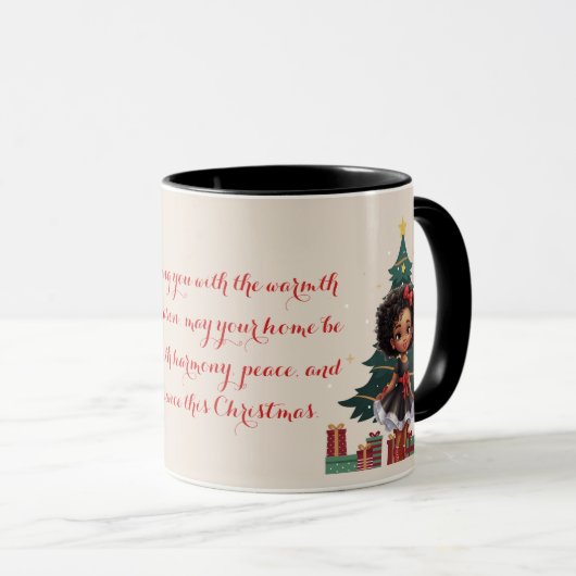 「クリスマススターライト」 – アフリカ系アメリカ人グリーティング マグカップ (正面右)