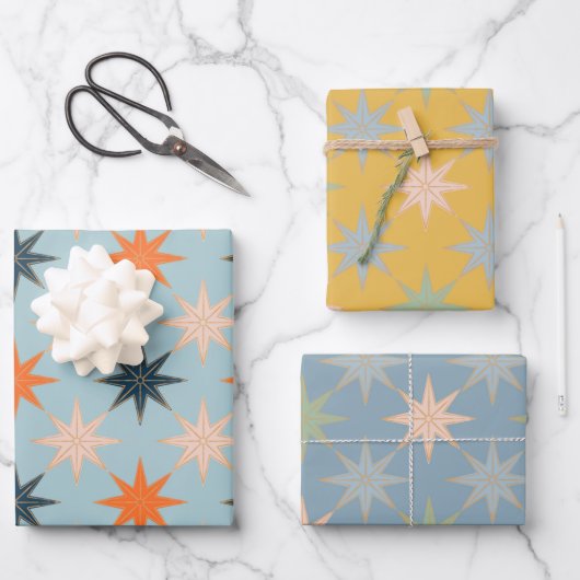 クリスマススターレトロヴィンテージ伝統的クラシック ラッピングペーパーシート (正面)