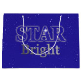 クリスマススターワードアートブルーとシルバー ラージペーパーバッグ (正面)