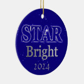 クリスマススターワードアート深いブルーとシルバー セラミックオーナメント (右)