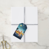 クリスマススター下のベツレヘム ギフトタグ (より糸付き)