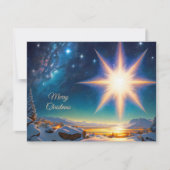 クリスマススター魅力的、夜の冬の風景 シーズンカード (正面)