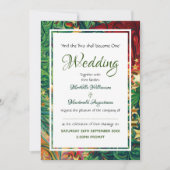 クリスマススター フェスティブ レッド グリーン ゴールド ウェディング 招待状 (正面)