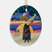 クリスマススター – ブラックポメラニア犬 セラミックオーナメント (右)