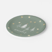 クリスマススター,金ゴールド,白,緑,パーティー ペーパープレート (アングル)